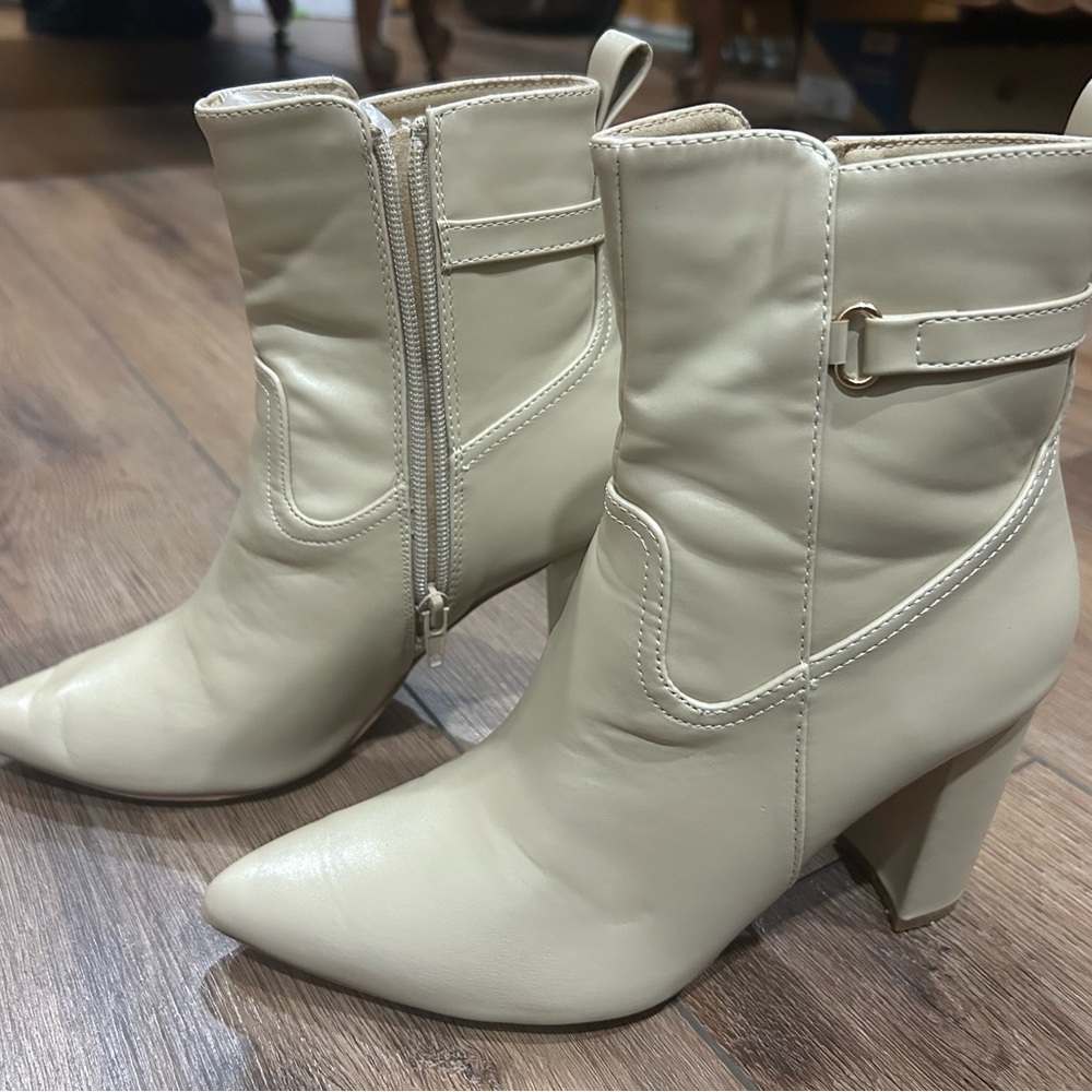 Allegra K Beige Heeled Ankle Boots